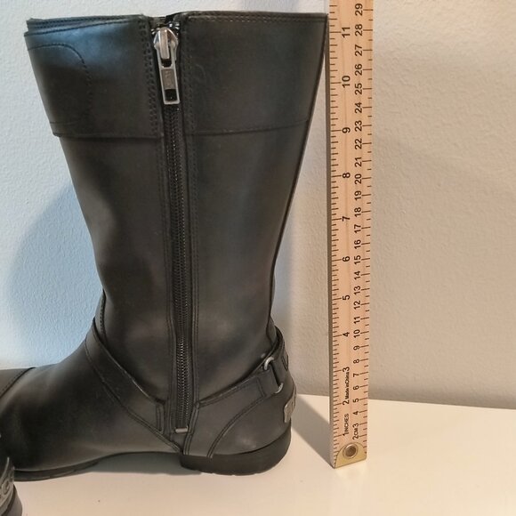 UGG  Black leather tall boots full-length side zipper Size 8 - Picture 5 of 7